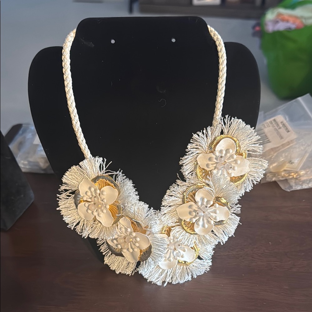 White and Gold Floral Statement Necklace